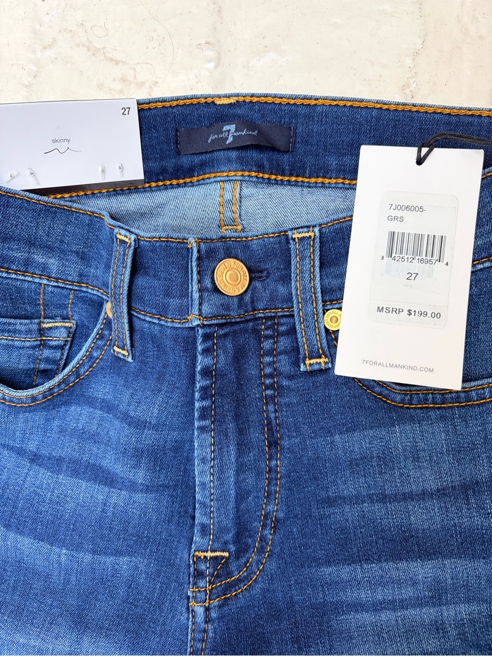 7 For All Mankind Women's Skinny Jeans - Dark Blue Wash - Picture 5 of 7